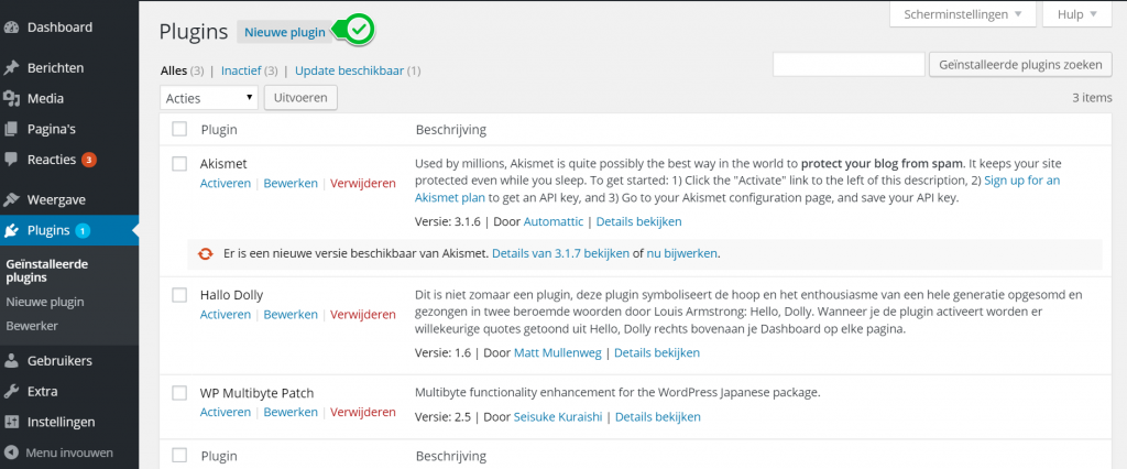 Wordpress Nieuwe Plugin installeren